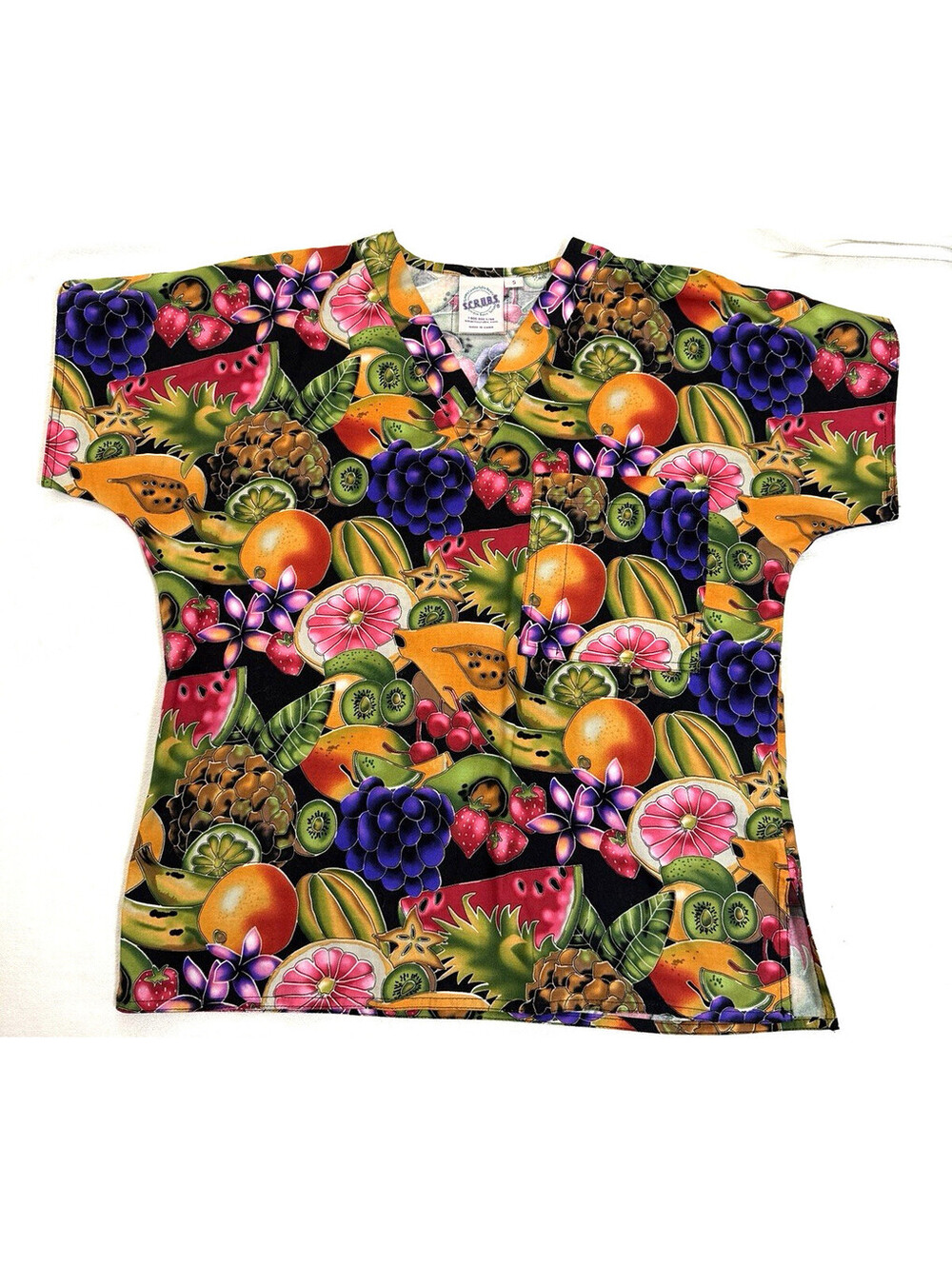 S.C.R.U.B.S. Retro Y2K Tropical Fruit Scrub Top Small (Runs Large) Cotton